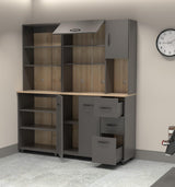 Inval Proforte 2-Piece Garage Storage Cabinet Set with 1 Large Cabinet, 3-Drawer Cabinet, Adjustable Shelves, Dark Gray/Maple Inval