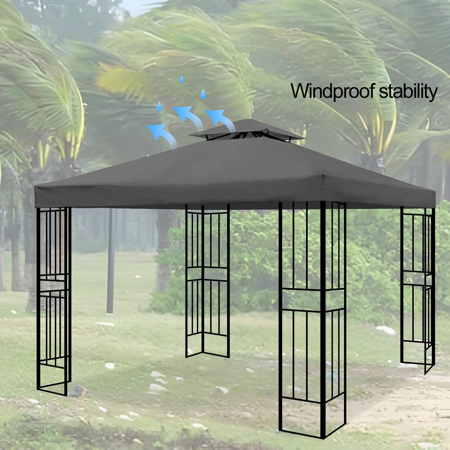 10x10 Ft Outdoor Patio Gazebo Replacement Canopy,Double Tiered Gazebo Tent Roof Top Cover