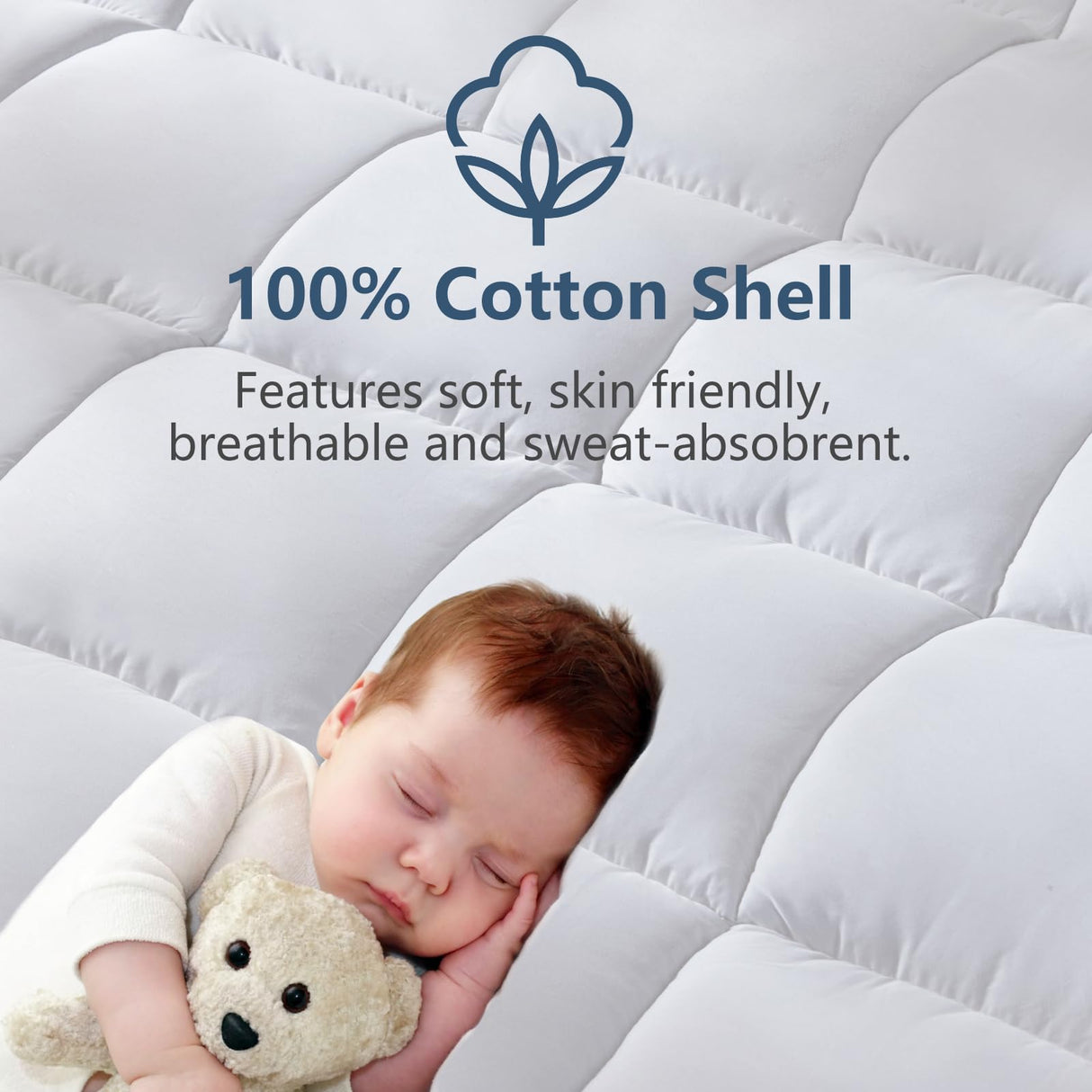 CozyLux Queen Size Mattress Pad Pillow Top Cotton Cooling Mattress Topper 8-21" Deep Pocket Mattress Cover Quilted Fitted Cooling 450GSM Mattress Protector (60x80 inch,White) CozyLux