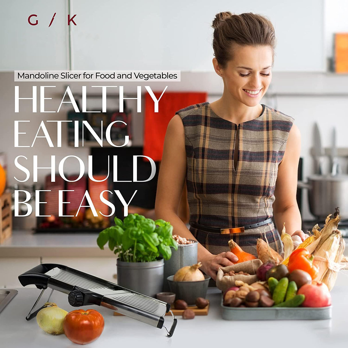 Gramercy Adjustable Mandoline Food Slicer, Mandoline Slicer for Kitchen, Mandolin, Potato, Tomato, Carrot, Vegetable, Fruit and Onion Cutter - Stainless Steel - INCLUDING 1 Pair Cut-Resistant Gloves Gramercy Kitchen Company