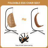 Thinlute Outdoor Hanging Egg Chair, Patio Wicker Swing Chair with Stand and Cushion, Wider Basket Seating, Hammock Chairs for Outside Balcony Backyard Bedroom Porch, Brown Thinlute