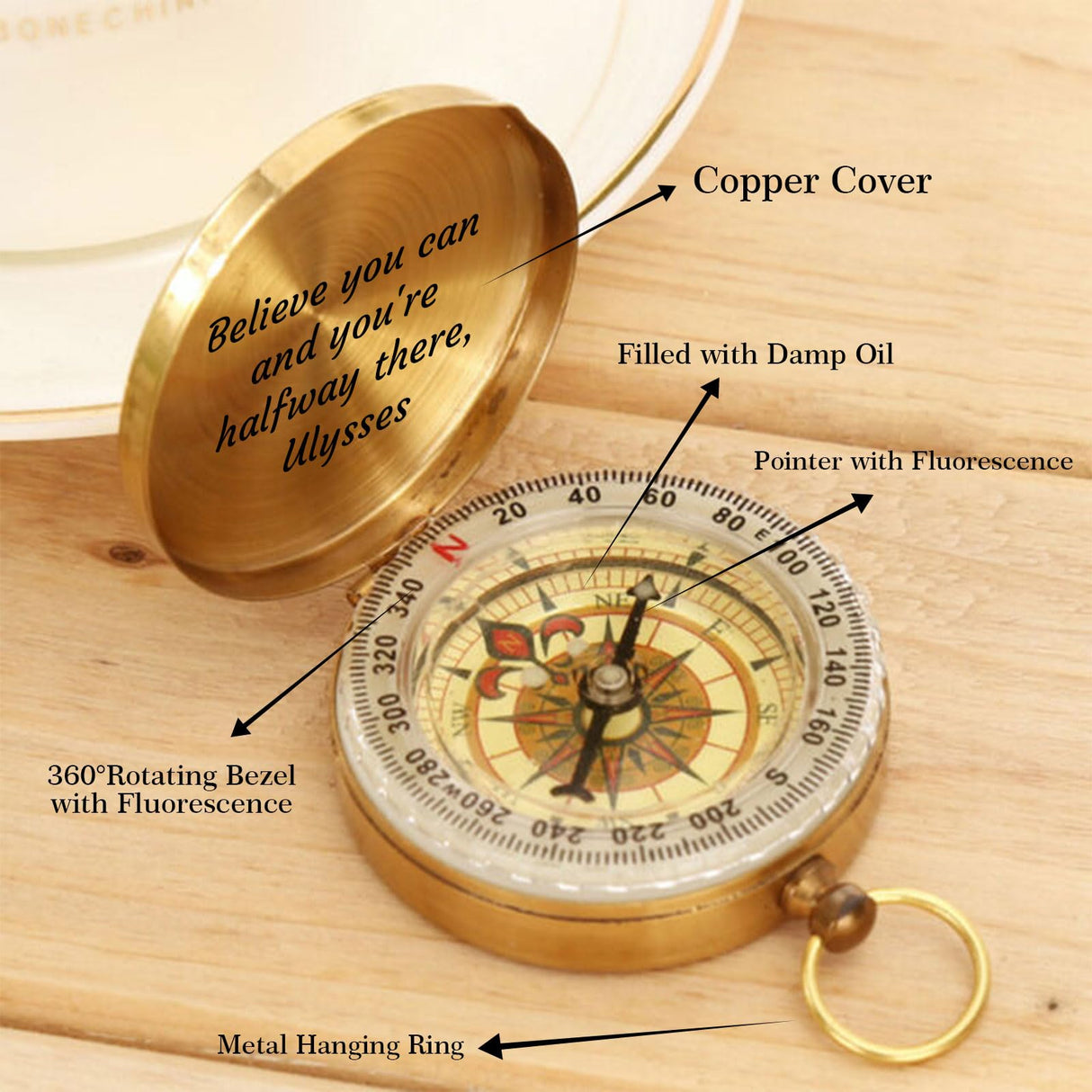 Compass Personalized Portable Compass Custom Text Mini Compass with Waterproof Luminous Function Survival Gifts for Men Women Hiking Camping Hunting Map Navigation Tool (Compass) RSQGT