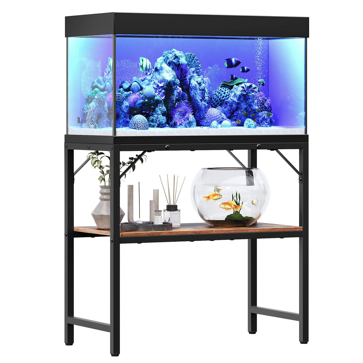MAHANCRIS 30 Gallon Fish Tank Stand, Aquarium Stand with 2-Tier Storage Shelves, Heavy Duty Breeder Turtle Terrarium Stand Rack for Home Office, 30.0" L x 11.8" W x 24.4" H, Rustic Brown FTHR3001 MAHANCRIS