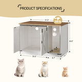 Hzuaneri Cat Litter Box Enclosure, Hidden Litter Box Furniture with Cat Bell, Indoor Cat House, Farmhouse Style, 31.5 x 20.9 x 19.7Inches, for Hallway, Bedroom, Rustic White and Brown CB82414X Hzuaneri