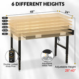 MUWOOD 48" Workbench with Drawers, Adjustable Height Work Bench 2000 LBS Heavy-Duty Work Table Rubber Wood Work Station with Power Outlet & Pegboard for Garage, Office, Workshop, Home, Party Shop MUWOOD