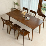DELAVIN 62.9" Solid Wood Dining Room Table Set for 6 People, Mid Century Kitchen Table with 6 Oak Wood Chairs for Home, Apartment, Modern Dining Table and Chairs Set for Whole Family, Walnut DELAVIN