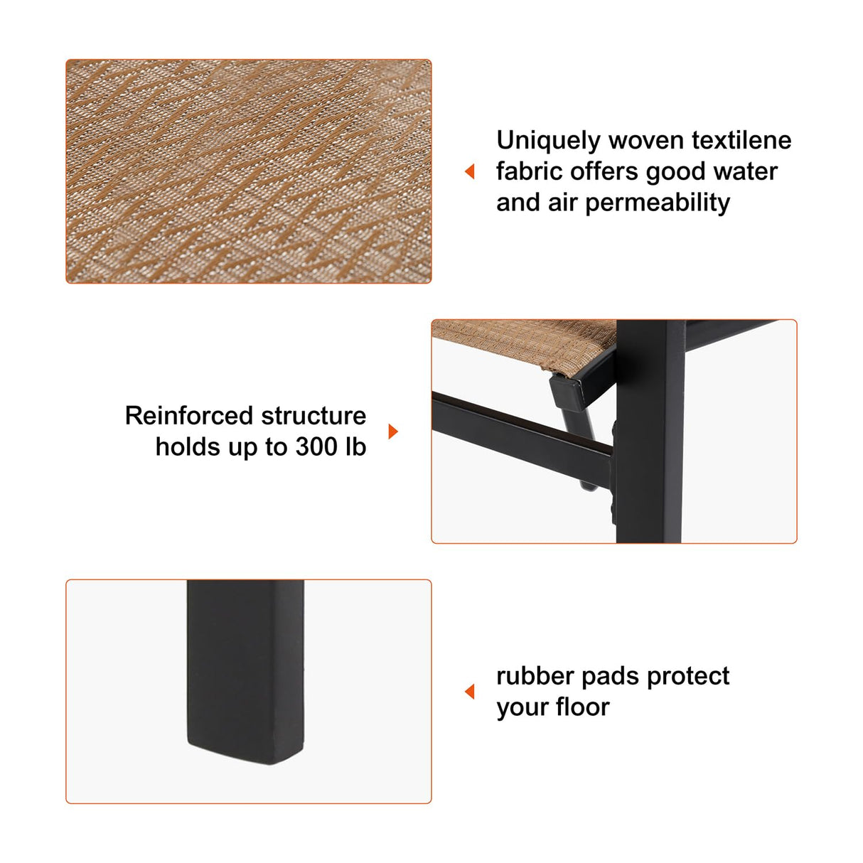 Anmutig 5 Piece Patio Dining Set for 4, 35” Square Table with Umbrella Hole, 4 Metal Sling Chairs, Outdoor Table and Chairs Set for Lawn Backyard and Deck Brown Anmutig