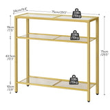 HOOBRO 29.5" Narrow Console Table, 3-Tier Tempered Glass Sofa Table, Small Side Table, Modern Entryway Table, for Entrance, Living Room, Foyer, Hallway Bedroom, Gold GD21XG01G1 HOOBRO