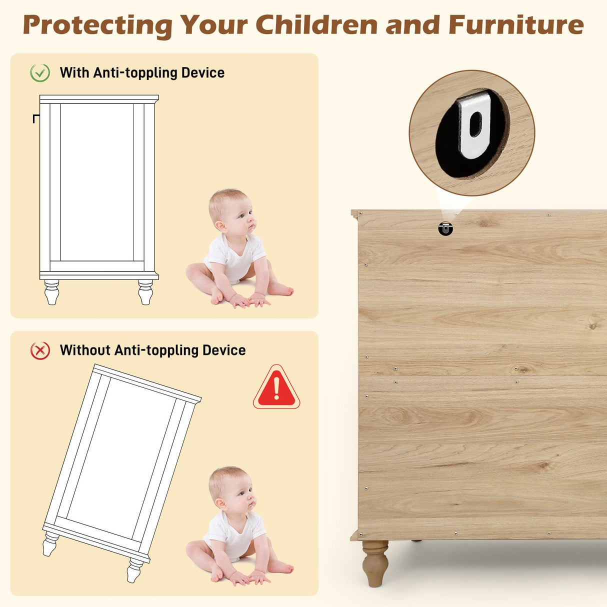 chartustriable 65inch Large Long Drawer Dresser w/Deep Drawers,Rustic Wood 8 Drawer Dresser with Large Capacity for Living Room,Wooden Chest of Drawers for Bedroom,Living Room,Entryway,Oak chartustriable