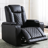 ANJ Electric Power Recliner Chair Soft Leather Reclining with USB Ports and Cup Holders, Black Home Theater Seating with Hidden Arm Storage Movie & Media Room Chairs ANJ