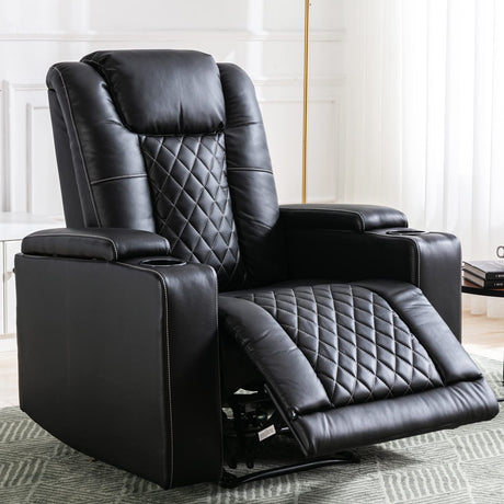 ANJ Electric Power Recliner Chair Soft Leather Reclining with USB Ports and Cup Holders, Black Home Theater Seating with Hidden Arm Storage Movie & Media Room Chairs ANJ