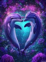 MOER SKY Dolphin in Flower Diamond Painting Kits Couple Full Diamond Art, 5D Diamond Painting Cartoon Diamond Art Kit, Rich and Fun Home Decor Wall Decor Handmade Crafts 12x16 Inch MOER SKY