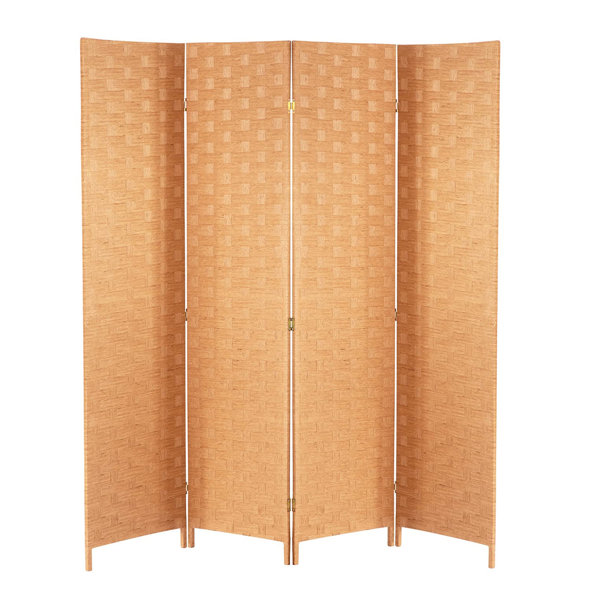 Wood Mesh Woven Design 4 Panel Folding Wooden Screen Room Divider FDW