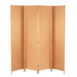Wood Mesh Woven Design 4 Panel Folding Wooden Screen Room Divider FDW
