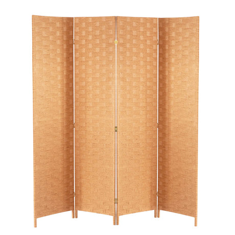 Wood Mesh Woven Design 4 Panel Folding Wooden Screen Room Divider FDW