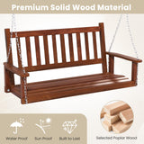 HAPPYGRILL 2-Person Wooden Outdoor Porch Swing, Heavy Duty Patio Hanging Bench Chair with 500 LBS Weight Capacity, 5.6 FT Adjustable Upper Chains, Slatted Back, Swing Bench for Garden, Backyard HAPPYGRILL