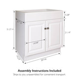 Design House 597153 Wyndham Unassembled Bathroom Vanity Cabinet Without Top, 30 x 21/2 Door, White Design House