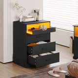 Hasuit Dresser with LED Lights for Bedroom, Tall Dresser with 3 Drawers and Pull-out Tray, Black Chest of Drawers Bedroom Storage Organizer, Dimensions 15.6" D x 21.7" W x 30.1" H Hasuit