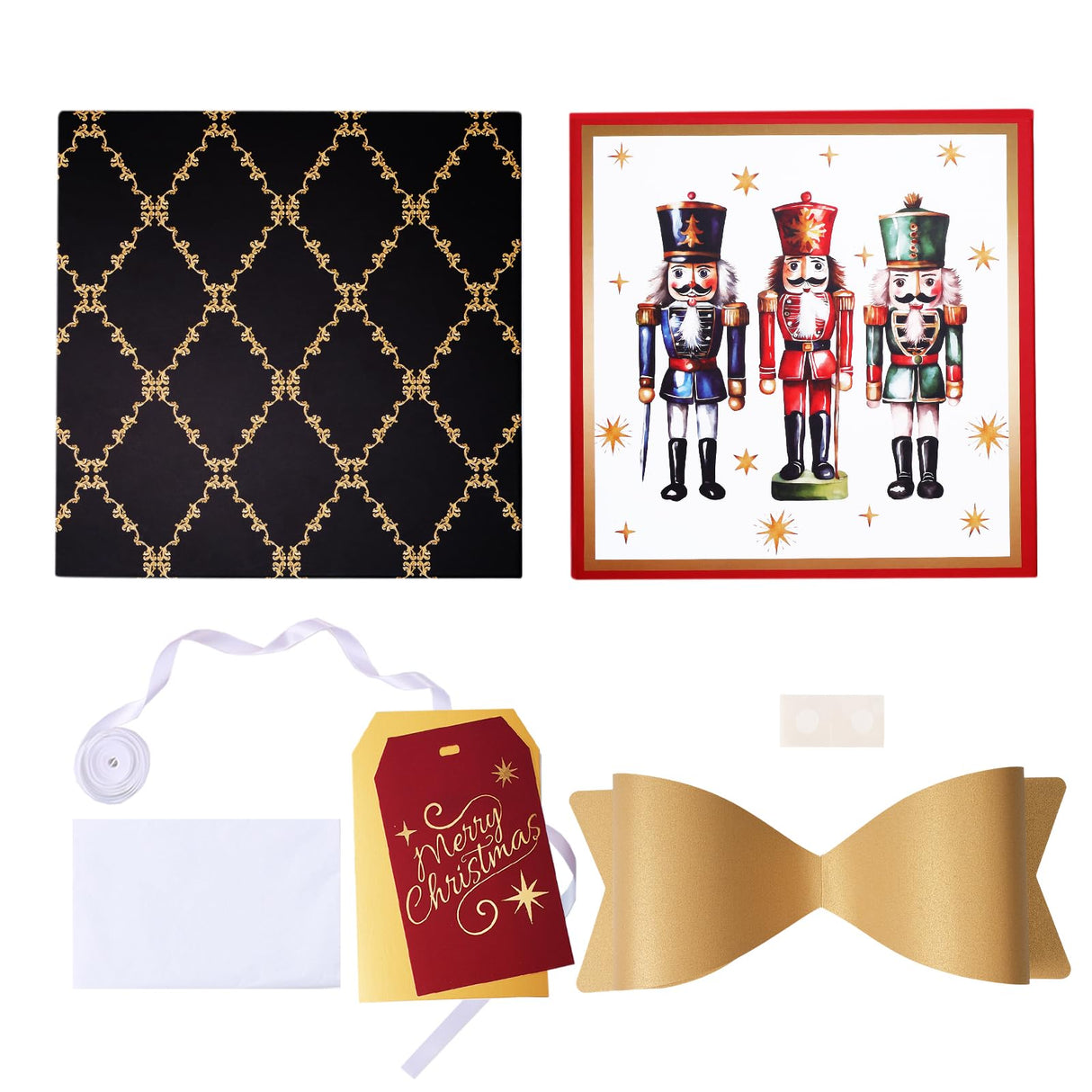 LaRibbons Large Christmas Gift Boxes with Lids, 10x10x10 Inches Nutcracker Design Folding Square Gift Boxes for Christmas Decorative Xmas Present, Red and Black LaRibbons