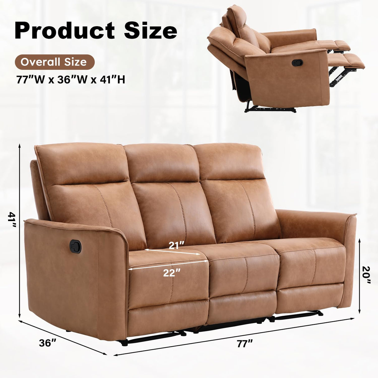 CANMOV Manual Loveseat Recliner Sofa Set, Wall-Hugger Reclining Living Room Furniture Set, Leathaire 2-Seater Recliner Chair and 3-Seat Reclining Sofa Couches for Office, Villa, Brown(Loveseat+Sofa) CANMOV