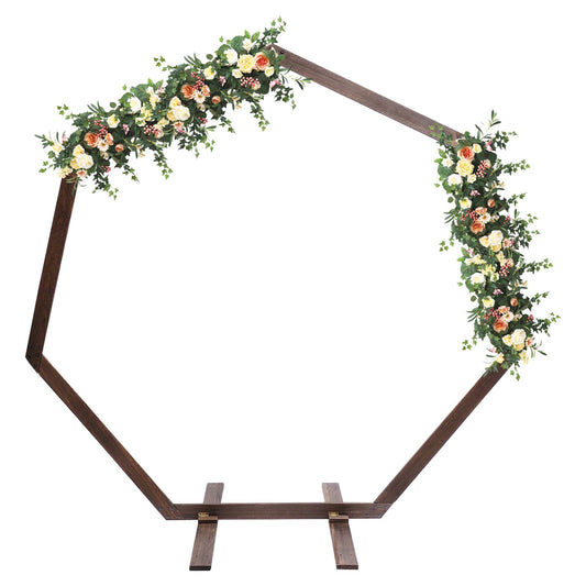 Wooden Wedding Arch for Ceremony, 7.2ft Heptagonal Backdrop Arch Stand for Wedding Ceremony Gorgeous Wedding Arbor Rustic Arch Decorations for Garden Wedding, Parties