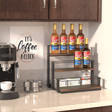 J JACKCUBE DESIGN Coffee Syrup Organizer Rack, Rustic Wood and Metal Wire, 3-Tier 12 Bottles Compartment Display Holder Coffee Station Bar Accessory for Syrup, Wine, Dressing(Black) - MK815A J JACKCUBE DESIGN