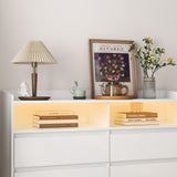 GOSROMS Dresser for Bedroom, White Bedroom Dresser with LED Lights, 6 Long Drawers Dresser, Tall Wide Chest of Drawers Storage Organizer for Bedroom, Living Room, Entryway GOSROMS