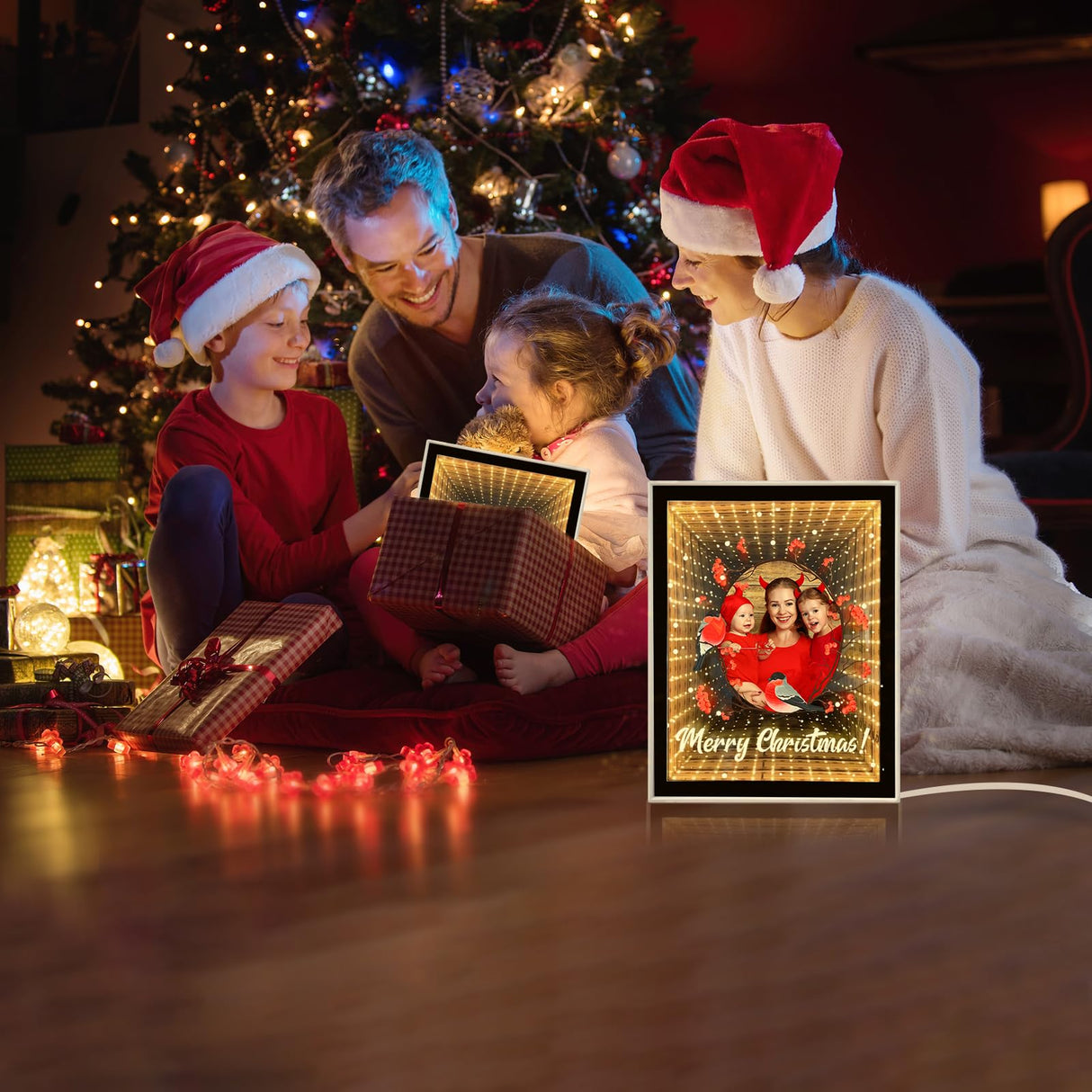 Custom Photo Infinity Mirror, Personalized Photo Frame Gifts for Friends, Couples, Family, Desktop LED Night Light Makeup Mirror 2 in 1, Home Decoration Bedroom Office Living Room LINMQIU