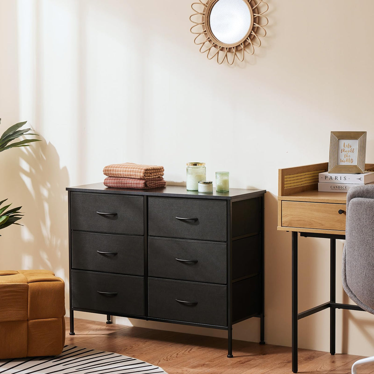 OLIXIS 6 Drawers Storage Organizers Units, Closet Organizers and Storage for Clothes, Fabric Storage Drawer TV Stand for Living Room, Chest of Dresser in 31.5" D x 11.8" W x 31.5" H, Black OLIXIS