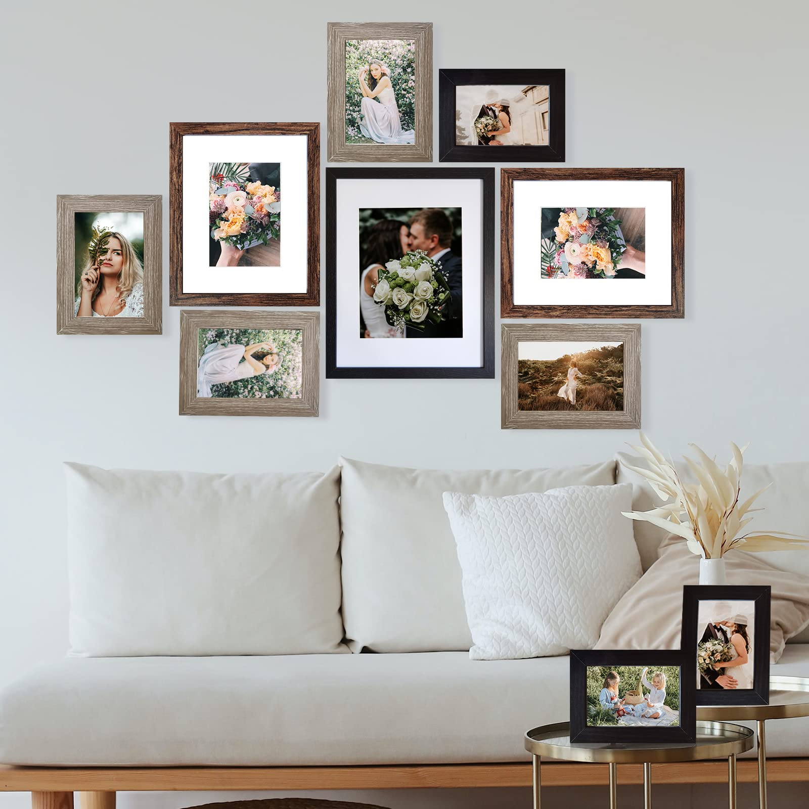 SESEAT Picture Frames Collage, Gallery Wall Frame Set with 11x14 8x10 5x7 4x6 Frames in 3 Different Finishes, Set of 10 - WoodArtSupply