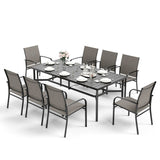 HERA'S HOUSE 9 Pieces Patio Dining Set, 8 x Brown Textilene Patio Chairs and 1 x 83 Large Rectangle Dining Table, Outdoor Furniture Set for Deck Garden Backyard Lawn Poolside HERA'S HOUSE