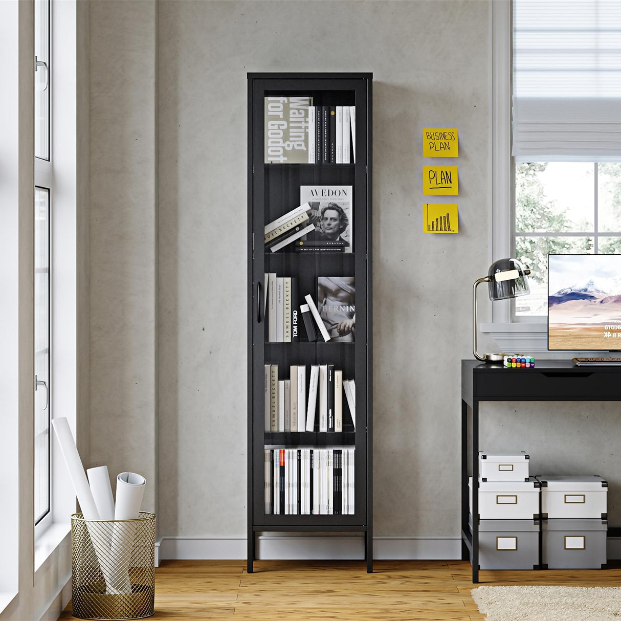 PEUKC Display Storage Cabinet with Glass Doors, 71 Inches Metal Curio Cabinets with 4 Adjustable Shelves, HD&Tempered Glass Cabinet Display Case for Home, Office, Pantry, Assemble Required (Black) PEUKC