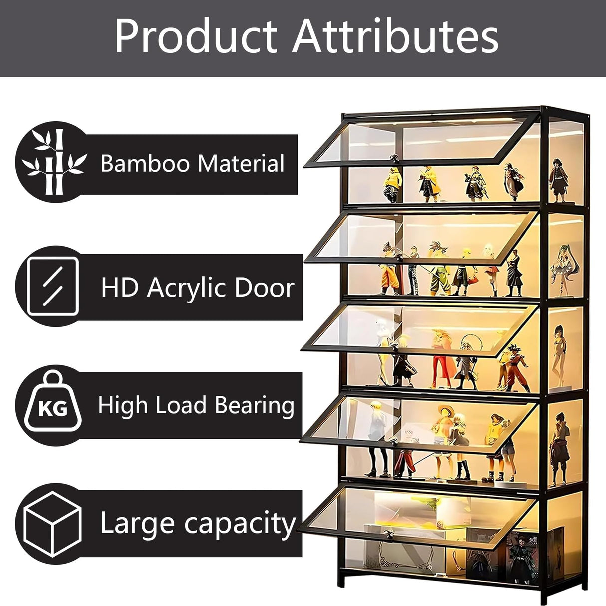 5-Tier Display Cabinet with Acrylic Doors, 67.5" Transparent Curio Display Case for Figures, Collectibles Toy Organizers Rack & Display Shelf, Kids Bookcase for Home, Office, Playroom, Living Room IHGSSKD