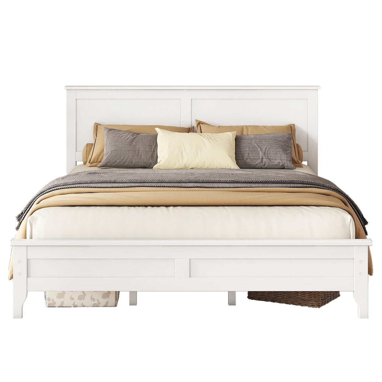 Harper & Bright Designs Stylish White Queen Size Wood Bed Frame with Headboard and Footboard Harper & Bright Designs