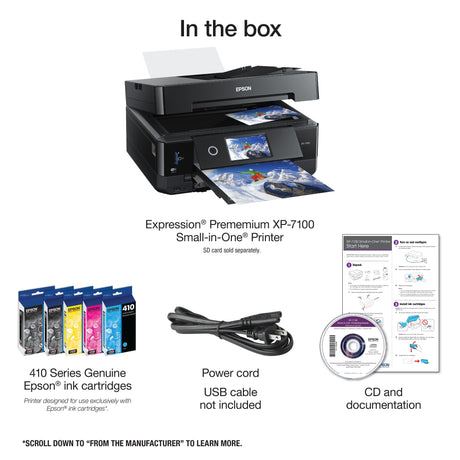 Epson Expression Premium XP-7100 Wireless Color Photo Printer with ADF, Scanner and Copier, Black, Small Epson