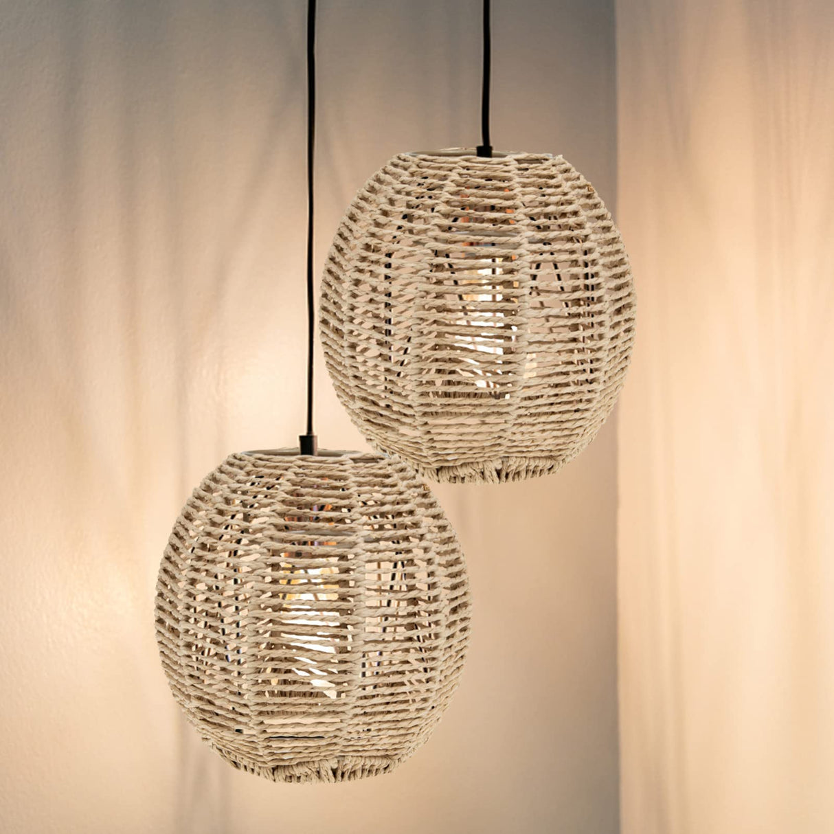 4Pcs Rattan Lamp Shade, Woven Pendant Lamp Shade, Wicker Drum Lamp Shade, Small Woven Lampshade for Floor Lamps, Pendant Light, Chandelier, Desk lamp, Wall Sconces Light Fixture Replacement STOBAZA