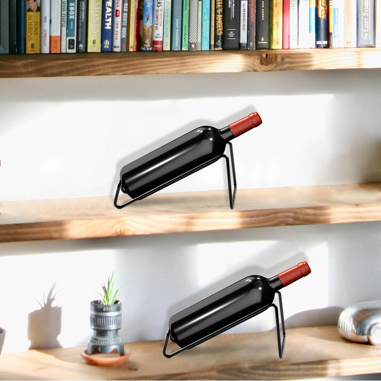 TONLEA Countertop Wine Rack, 2 Pcs Wine Bottle Holder, Metal Small Wine Rack, Tabletop Wine Storage Stand for Cabinet, Pantry, Bar, Black TONLEA