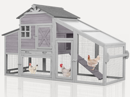 MEDEHOO Chicken Coop with Wheels Wooden Outdoor Chicken House Easy Cleaning with Nesting Box, Deeper Leakproof Pull-Out Tray and UV Proof Panel Roof - Reinforced Version - WoodArtSupply