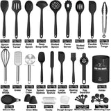 43 Pcs AIKKIL Kitchen Utensils Set, Heat Resistant Silicone Cooking Kitchen Utensils Set with Holder, Spoon, Spatula, Kitchen Gadgets Tools Set For Nonstick Cookware, Dishwasher(BPA Free, Black) AIKKIL