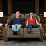 AIWOEN Recliner Loveseat Sofa with Cup Holders, 2-Seater Fabric Reclining Couch, Manual Recliner Wall Hugger for Living Room, Small Spaces, Home Theater (Light Brown) AIWOEN