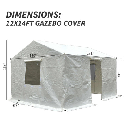 12x14ft Hardtop Canopy Gazebo Cover Winter Outdoor Pavilion Shelter with Side Walls and Screen Windows Waterproof Durable Design for Back Patio Furniture Protection Against Cold Weather Wind