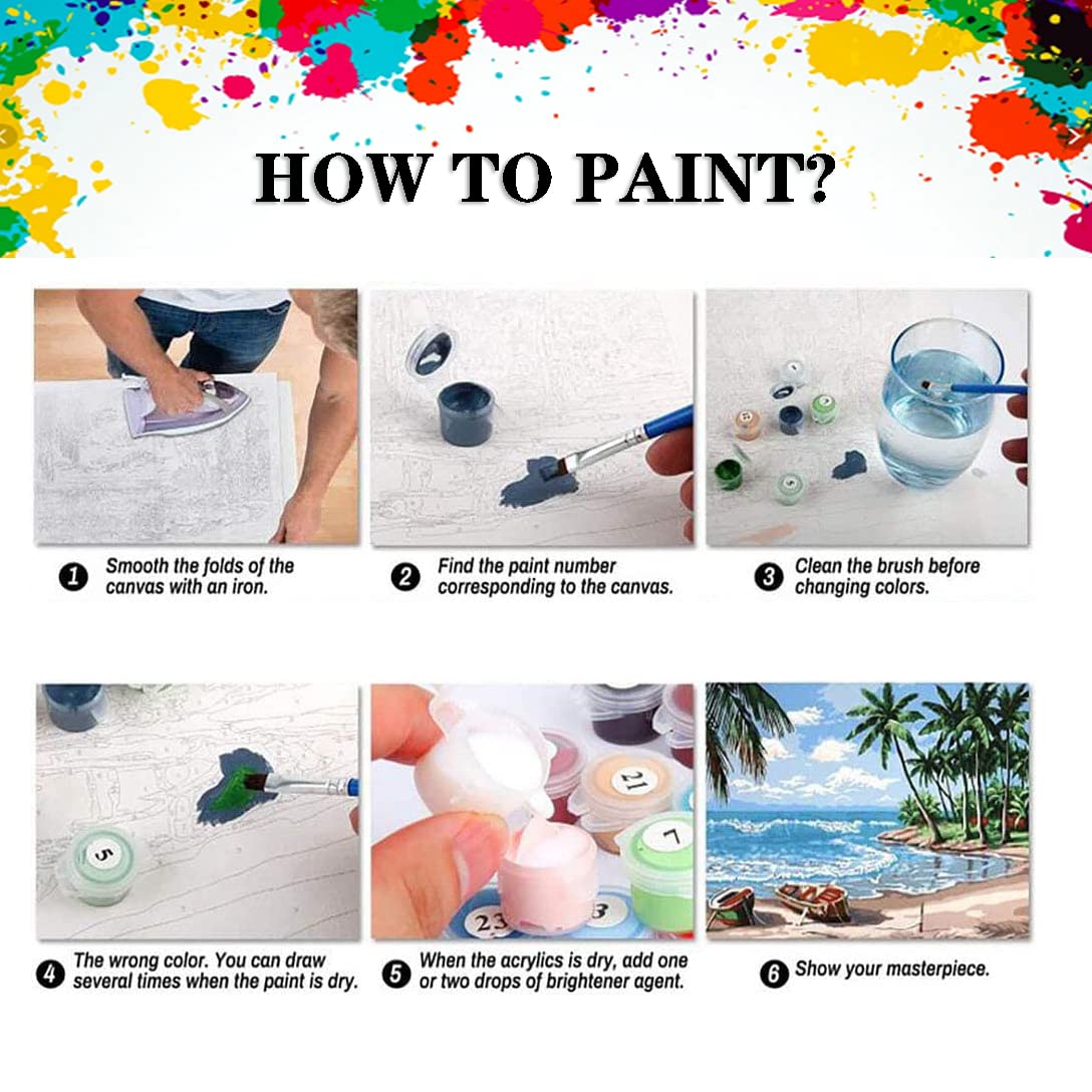 Paint By Numbers for Adults - DIY Adult Paint by Number Kits Pack On Canvas Sunset Beach Painting by Numbers for Beginners,Acrylic Paint Boat On Mountains Lake Crafts for Home Decor (11.8x15.8inch) LWZAYS