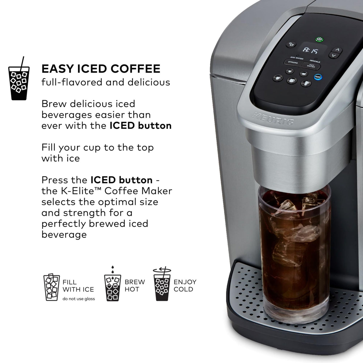 Keurig K-Elite Single Serve K-Cup Pod Coffee Maker, with Strength and Temperature Control, Iced Coffee Capability, 8 to 12oz Brew Size, Programmable, Brushed Silver Keurig