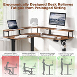 Mr IRONSTONE L Shaped Electric Standing Desk Height Adjustable Sit Stand Desk with LED Light and Power Outlet, 55" Computer Desk with Monitor Riser Mr IRONSTONE