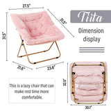 Tiita Comfy Folded Chair, Soft Faux Fur Oversized Folding Accent Chair, Lounge Lazy Chair for Kids Teens Adults, Metal Frame Moon Chair for Bedroom, Living Room, Dorm Rooms, X-Large Pink Tiita