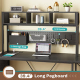 SEDETA L Shaped Gaming Desk with Hutch, 57.5” Reversible Corner Computer Desk with Storage Shelves, Gaming Desk with Pegboard, LED Lights, Power Outlet, Keyboard Tray and Storage Bag, Black SEDETA