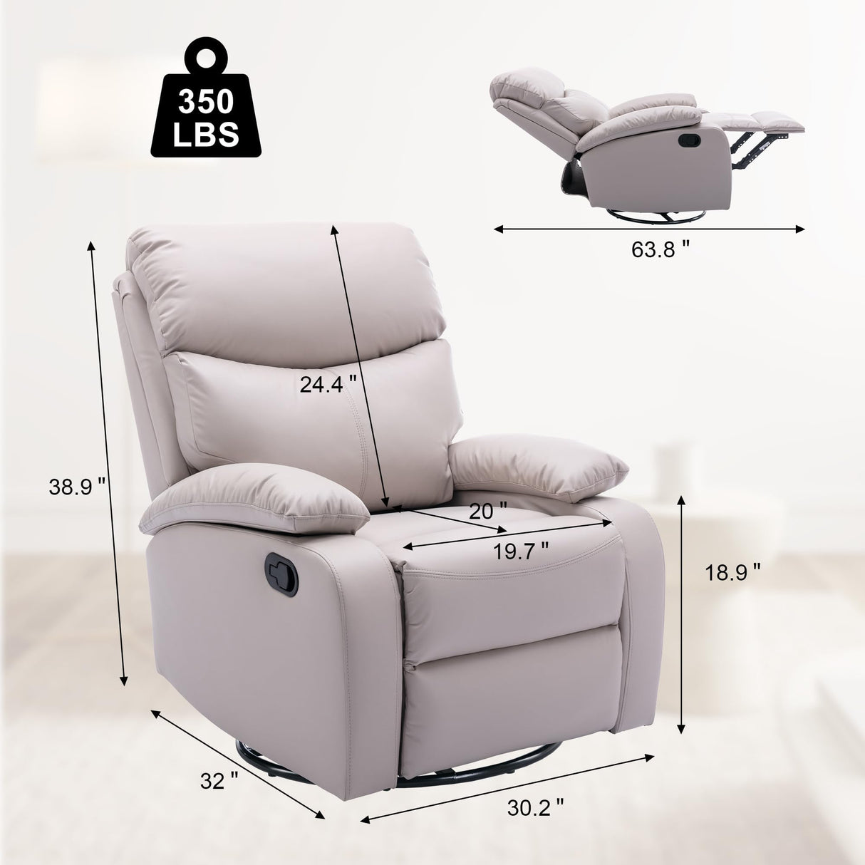 GNMLP2020 Swivel Rocker Recliner Chair for Adults, Rocking Small Recliner Chairs for Small Spaces, Glider Chairs Recliner Lazyboy Single Sofa for Nursery, Living Room, RV, Beige GNMLP2020