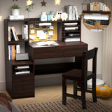 RUPOLX Espresso Kids Desk and Chair Set for 5-12 Year Old,Kids Study Desk with 3-Color Lights,Childrens Computer Desk with 4 Drawers, Kids Study Table with Storage Shelf-D-40 RUPOLX