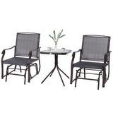 Outsunny 3 Piece Outdoor Glider Chair with Coffee Table Bistro Set, 2 Patio Rocking Swing Chairs with Breathable Sling Fabric, Glass Tabletop, for Backyard, Garden and Porch, Gray Outsunny