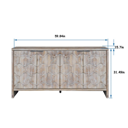 WILSHINE Sideboard Buffet Credenza with Cabinet, 60 Inch Sideboards Entryway Table with Storage for Kitchen Living Room, 4 Doors, Natural Wood Wash